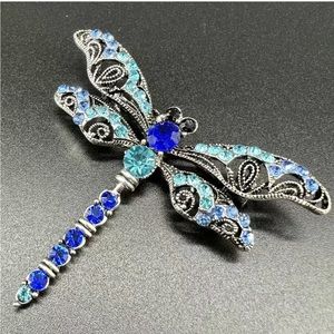 Turquoise / Blue Dragonfly Rhinestone Brooch